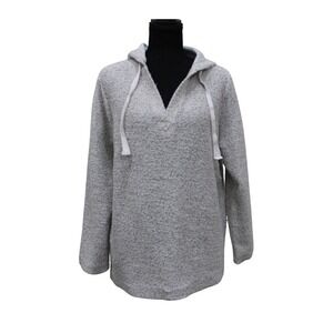 LOFT Lounge Hoodie Womens S Gray Good Marled V-Neck Knit Pullover Cozy